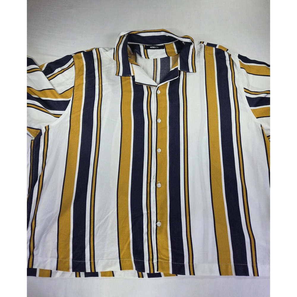 Nova Men Button-down Short Sleeve Striped Blue/Gold XL